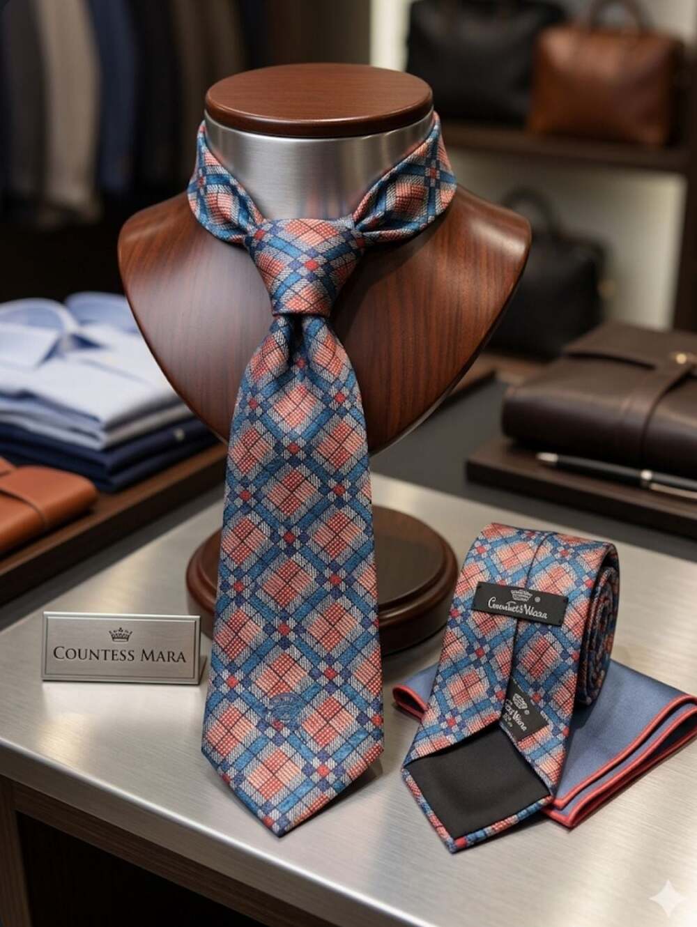 Wembley Vintage Silk Clip-On Tie Tan Geometric Pattern